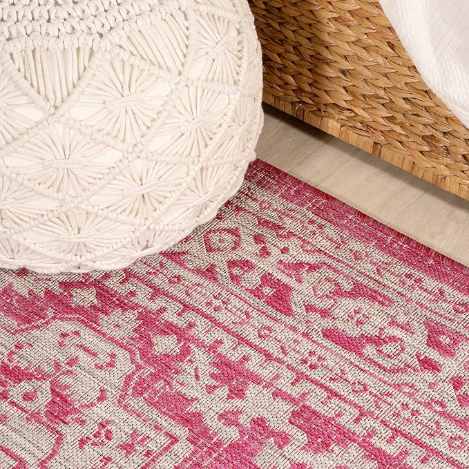JONATHAN Y Medallion Weave Indoor Outdoor Runner Rug 2X10 Fuchsia/Light Gray, Sinjuri Textured for Backyard, Patio, Porch, Easy-Cleaning, High Traffic, Pet-Friendly, Non-Shedding (SMB101G-210)
