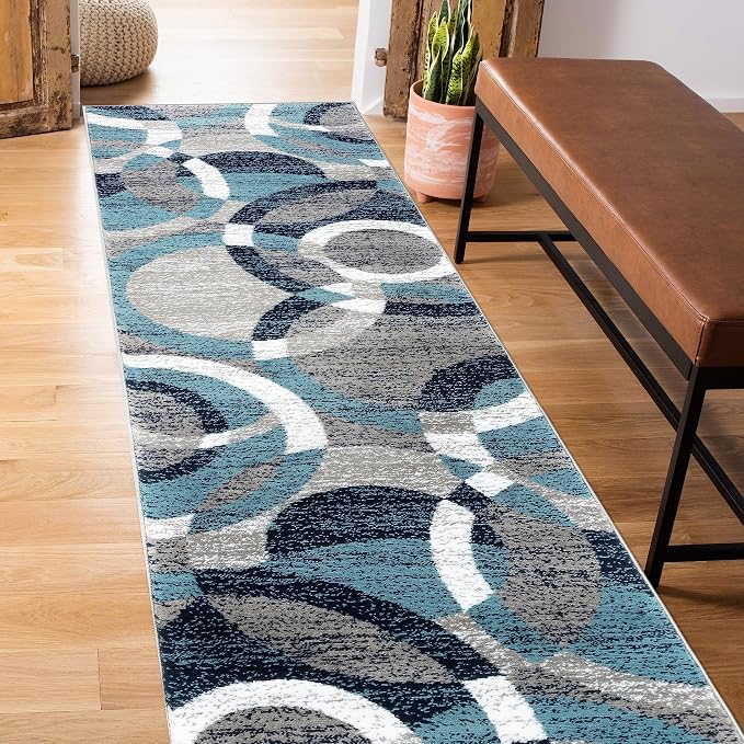 Rugshop Circles Contemporary Modern Abstract Runner Rug Blue 2' x 7'2" | Rectangular, Size 2' x 7'2", Living Room, Bedroom, Dining Room, Home Office, Kitchen, Entryway, Hallway, Nursery, Kids Room