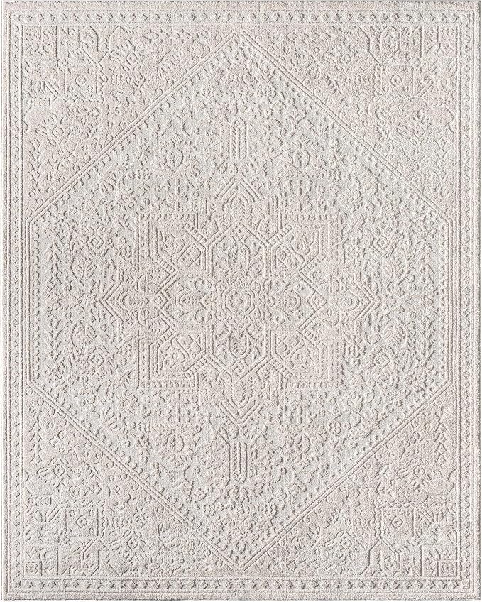 Well Woven Harlow Collection Cloud Medallion Light Blue - Modern Tribal Minimalist 3x5 Area Rug - Ideal for Living Room, Dining Room & Bedroom - Durable, Stain Resistant & Easy to Clean