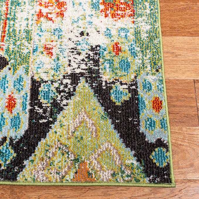 SAFAVIEH Madison Collection X-Large Area Rug - 12' x 15', Green & Orange, Boho Chic Tribal Distressed Design, Non-Shedding & Easy Care, Ideal for High Traffic Areas in Living Room, Bedroom (MAD422Y)