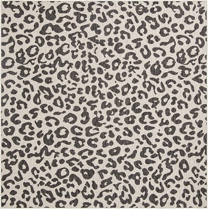 Unique Loom Outdoor Safari Collection Area Rug - Leopard (10' Square Light Gray/Gray)