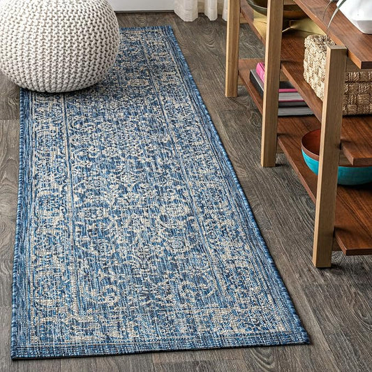 JONATHAN Y Weave Floral Indoor Outdoor Runner Rug 2X10 Navy/Gray, Tela Bohemian Textured for Backyard, Patio, Porch, Easy-Cleaning, High Traffic, Pet-Friendly, Non-Shedding (SMB100B-210)