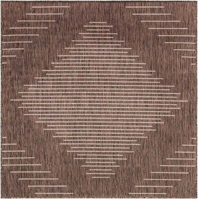 Unique Loom Outdoor Modern Collection Area Rug - Tambor (5' 3" Square, Brown/ Ivory)