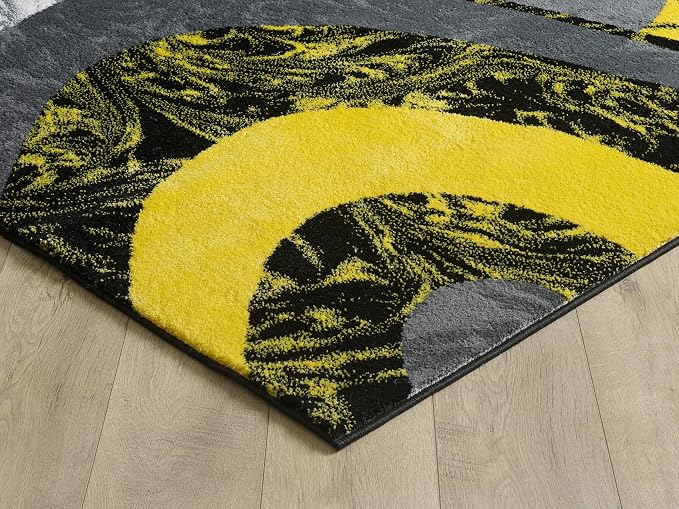 Yafa Home Fashion Modern Contemporary Swirls Design Area Rug, Luxurious, Elegant, and Fashionable Area Rug (Yellow, 8 ft X 10 ft)