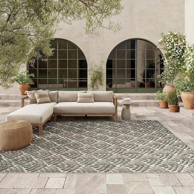Nourison Home Aloha Charcoal 6' x 9' Area Rug - Easy Clean, Non Shedding, Bed Room, Living Room, Dining Room, Kitchen (6' x 9')