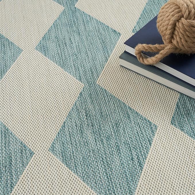 Nourison Home Positano Aqua 7' x 10' Area Rug - Easy Clean, Non Shedding, Bed Room, Living Room, Dining Room, Kitchen (7' x 10')