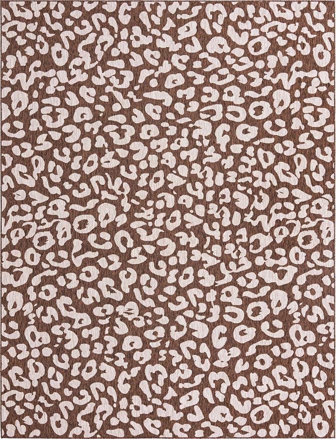 Unique Loom Outdoor Safari Collection Area Rug - Leopard (9' x 12' 2" Rectangle, Brown/ Light Brown)