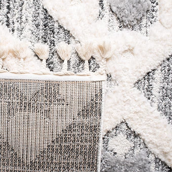 SAFAVIEH Moroccan Tassel Shag Collection Runner Rug - 2'3" x 10', Grey & Ivory, Boho Design, Non-Shedding & Easy Care, 2-inch Thick Ideal for High Traffic Areas in Living Room, Bedroom (MTS664G)