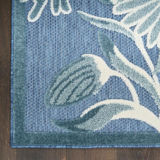 Nourison Home Aloha Blue 3'6" x 5'6" Area Rug - Easy Clean, Non Shedding, Bed Room, Living Room, Dining Room, Kitchen (4' x 6')
