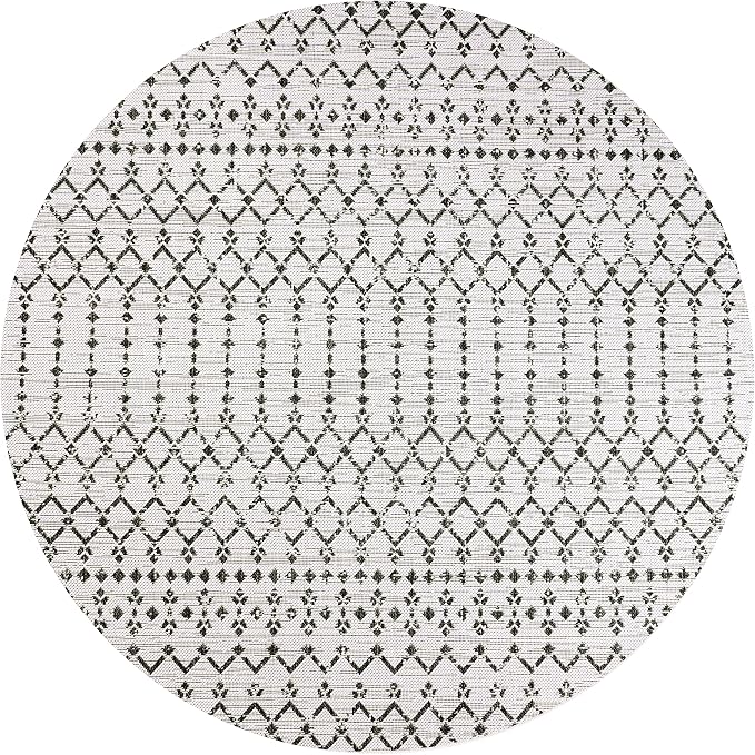 JONATHAN Y Moroccan Geometric Indoor Outdoor Round Area Rug 4 Ft Cream/Black, Ourika Textured Weave for Backyard, Patio, Porch, Easy-Cleaning, High Traffic, Pet-Friendly, Non-Shedding (SMB108I-4R)