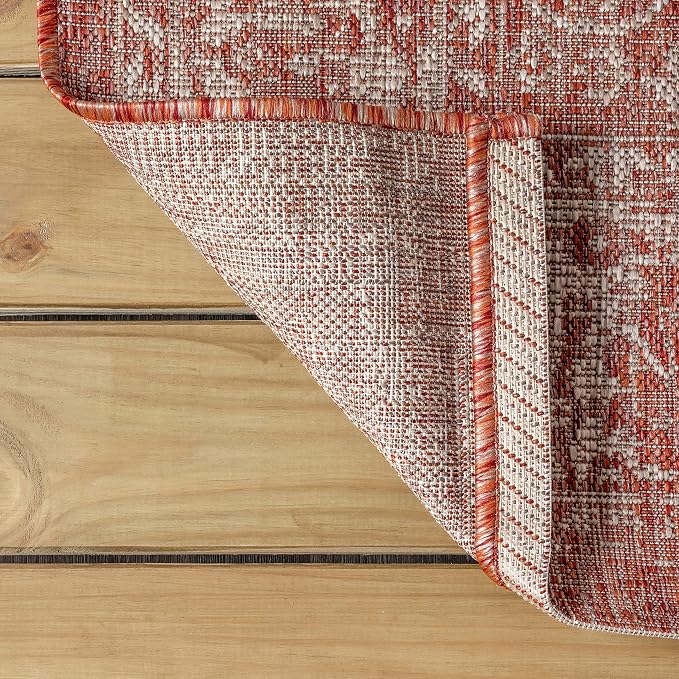 JONATHAN Y Weave Floral Indoor Outdoor Square Area Rug 9X9 Red/Taupe, Tela Bohemian Textured for Backyard, Patio, Porch, Easy-Cleaning, High Traffic, Pet-Friendly, Non-Shedding (SMB100A-9SQ)