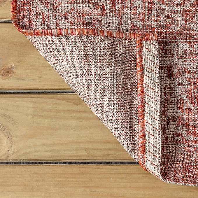 JONATHAN Y Weave Floral Indoor Outdoor Area Rug 4X6 Red/Taupe, Tela Bohemian Textured for Backyard, Patio, Porch, Easy-Cleaning, High Traffic, Pet-Friendly, Non-Shedding (SMB100A-4)
