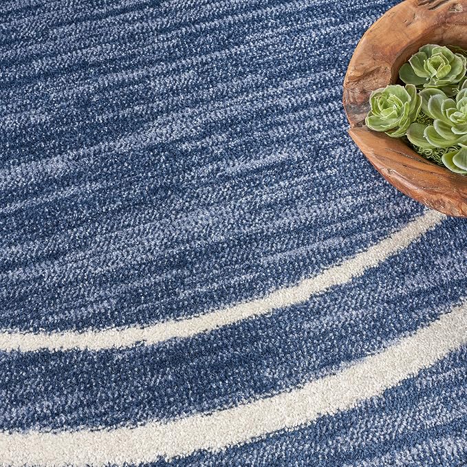 Nourison Home Nourison Essentials Navy/Ivory 4' x Round Area Rug - Easy Clean, Non Shedding, Bed Room, Living Room, Dining Room, Kitchen (4' x Round)