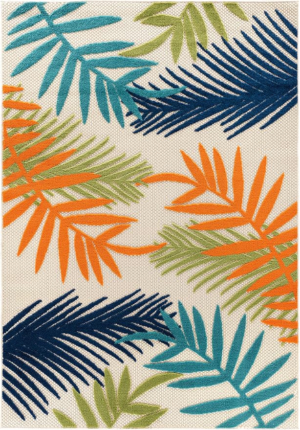 Rugshop Evora Palm Frond Non-Shedding Easy Cleaning Patio Deck Backyard Indoor/Outdoor Area Rug 4' X 6' Multi