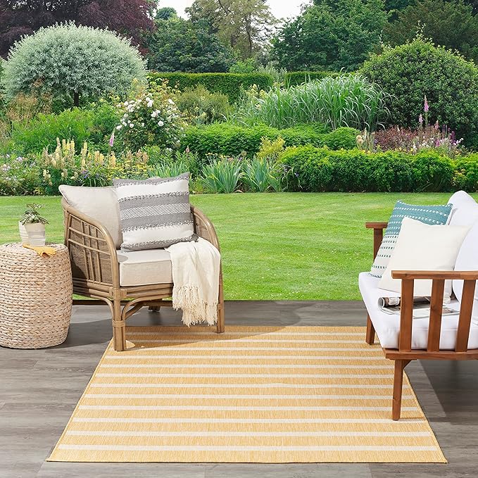 Nourison Home Positano Yellow Ivory 6' x 9' Area Rug - Easy Clean, Non Shedding, Bed Room, Living Room, Dining Room, Kitchen (6' x 9')