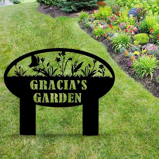 Personalized Metal Garden Sign, Custom Flower Sign with Stakes, Garden Decor for Outside, Garden Family Name Sign, Outdoor Steel Yard Sign, Large Patio Garden Sign Art, Housewarming Gift