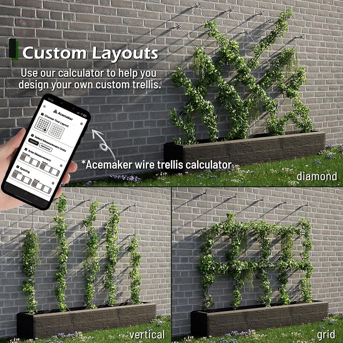 20-Set Black Wire Trellis for Climbing Plants Outdoor, Wall Trellis Kit for 5/64"(2mm) Wire Ropes, T316 Espalier System for Fence and Garden DIY Projects (Hubs Only, Without Cable)