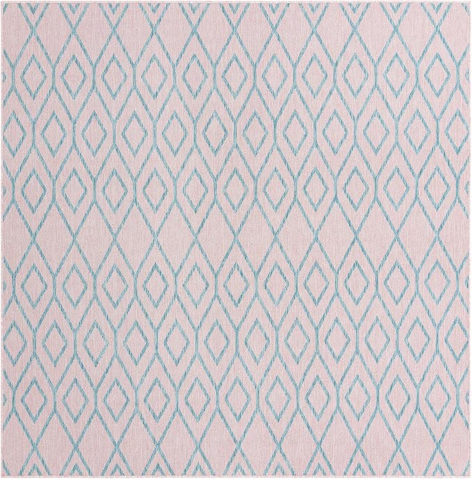 Jill Zarin Outdoor Collection Area Rug - Turks and Caicos (7' 10" Square Pink and Aqua/Light Blue)