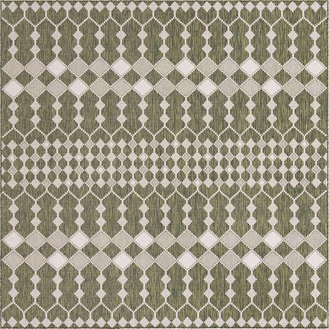 Unique Loom Outdoor Trellis Collection Area Rug - Traliccio (10' Square, Green/ Ivory)