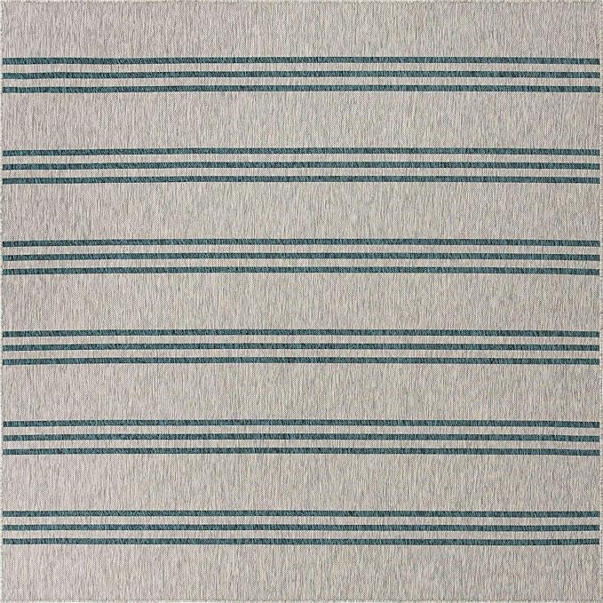 Unique Loom Jill Zarin Outdoor Collection Area Rug - Anguilla (7' 10" Square, Light Gray/ Teal)