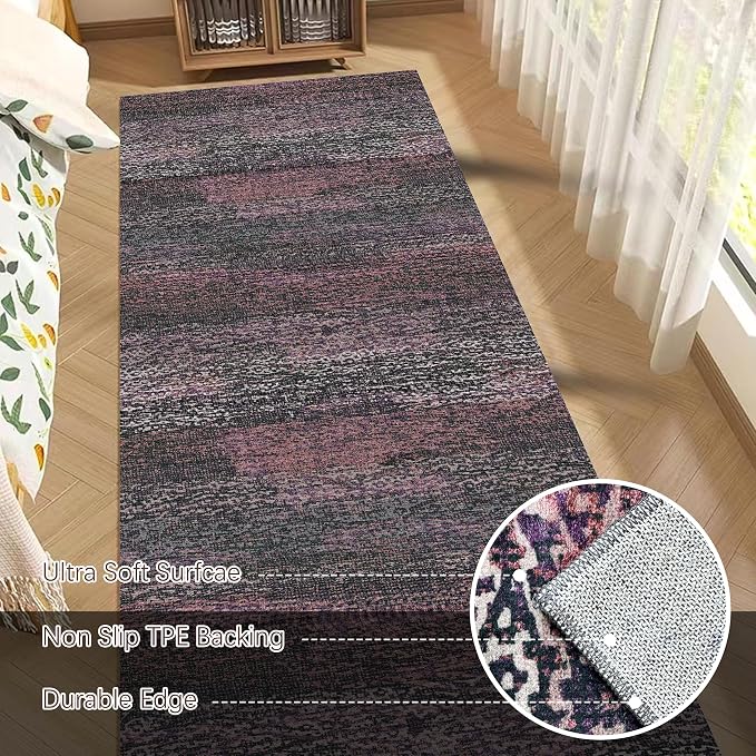 Washable Area Rug - 1/6 Thick - Stain & Water Resistant Non-Slip - Resistant Rug for Living Room, Bedroom, Nursery, Pet & Child Friendly, Vintage Charm Area Rugs (Burgundy, 2'6'' x 8')