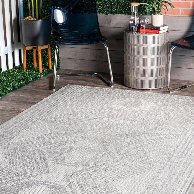 Nuloom Ranya Light Grey/Ivory, 10' x 13', Tribal Geometric, Soft and Cozy, High Traffic, Stain Resistant, Easy Clean, Durable Area Rug for Indoor/Outdoor Patio, Deck, Porch, Garden, Courtyard