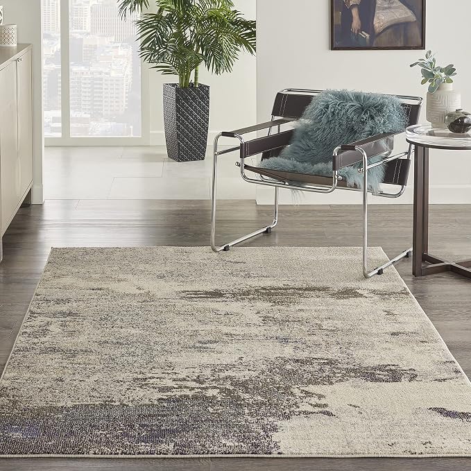 Nourison Home Celestial Ivory Grey 5'3" x 7'3" Area Rug - Easy Clean, Non Shedding, Bed Room, Living Room, Dining Room, Kitchen (5' x 7')