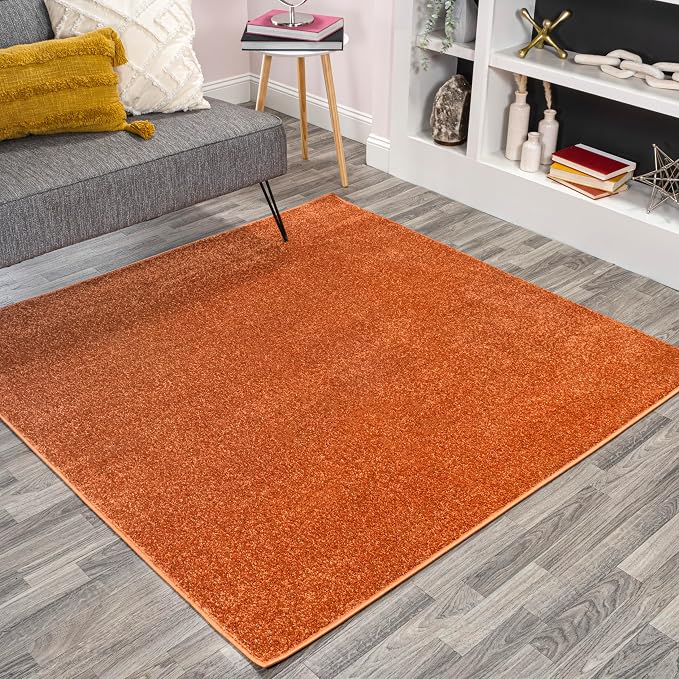 JONATHAN Y Haze Solid Low-Pile Orange 6x6 Square Indoor Area Rug, Coastal,Bohemian,Minimalist,Classic, Easy-Cleaning for Living Room,Bedroom,Kitchen,Pet Friendly,Non-Shedding (SEU100M-6SQ)