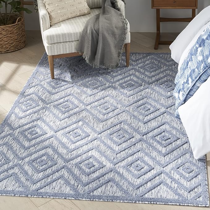 Nourison Home Versatile Denim Blue 4' x 6' Area Rug - Easy Clean, Non Shedding, Bed Room, Living Room, Dining Room, Kitchen (4' x 6')