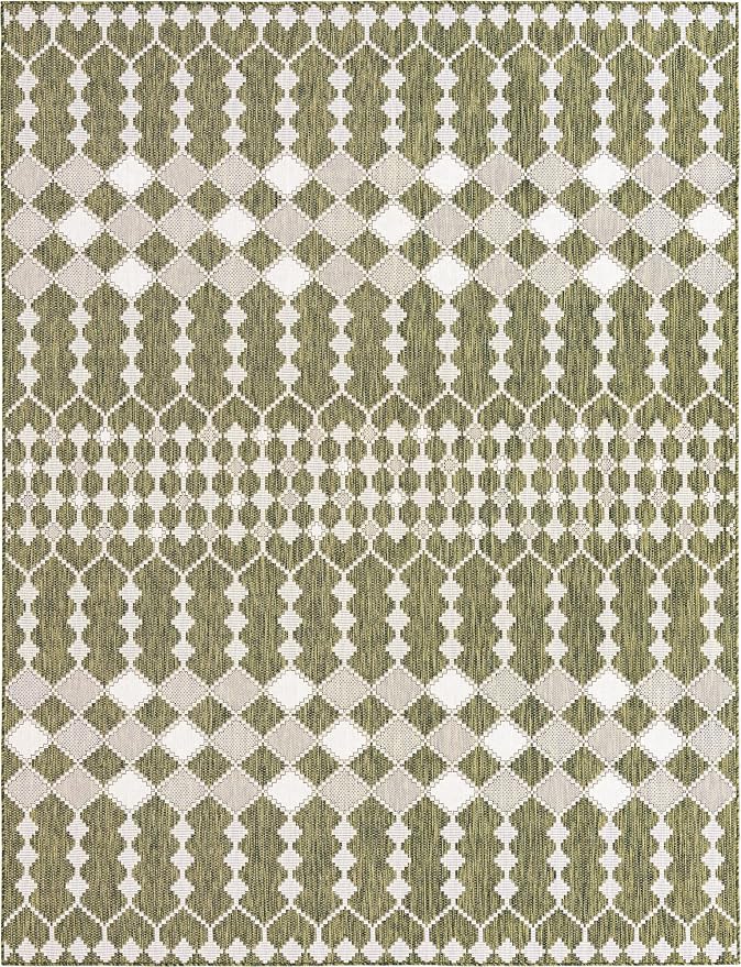 Unique Loom Outdoor Trellis Collection Area Rug - Traliccio (9' x 12' 2" Rectangle, Green/ Ivory)