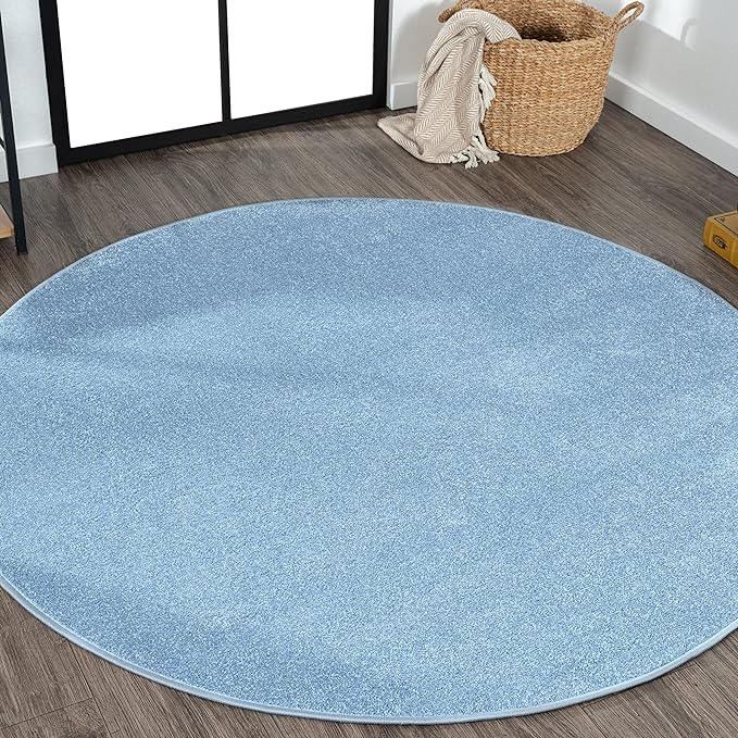 JONATHAN Y Haze Solid Low-Pile Classic Blue 6' Round Indoor Area Rug, Coastal,Bohemian,Minimalist,Classic, Easy-Cleaning for Living Room,Bedroom,Kitchen,Pet Friendly,Non-Shedding (SEU100F-6R)