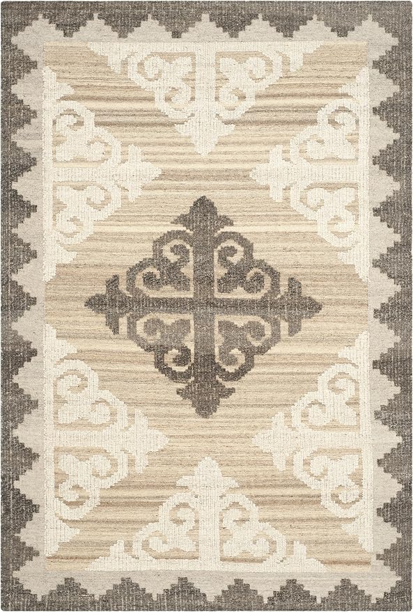 SAFAVIEH Kenya Collection Area Rug - 6' x 9', Brown & Charcoal, Hand-Knotted Tribal Wool, Ideal for High Traffic Areas in Living Room, Bedroom (KNY312A)