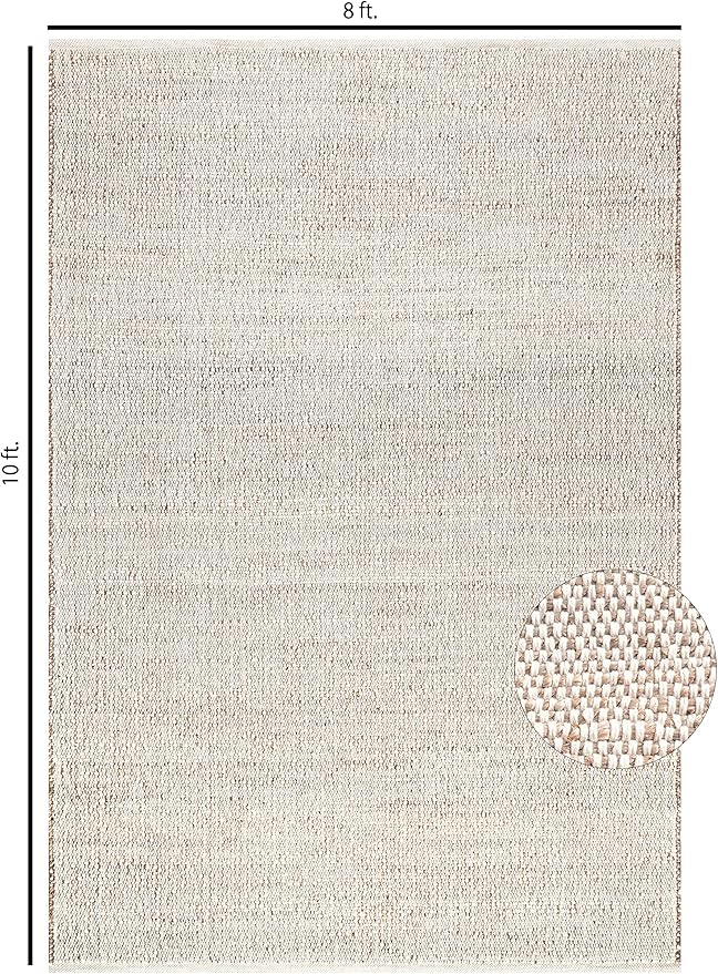 Jute Cotton Hand Woven Area Rug (8' x 10' Natural) | Farmhouse Area Rug for Living Room Bedroom Hallway Entryway Rustic Vintage Bohemian Décor