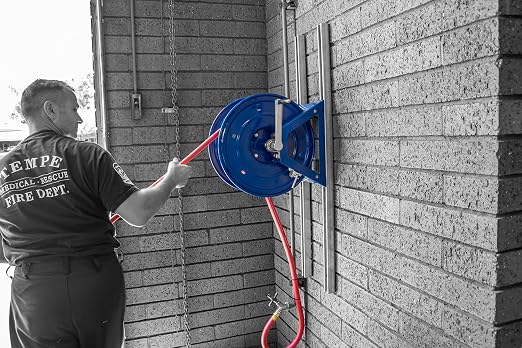 Coxreels 1125-5-100 Hand Crank Steel Hose Reel, 1125 Series – ¾" x 100', 3,000 PSI - Heavy Duty All Welded Steel A Frame - Adjustable Tension Break – Made in The USA, Blue