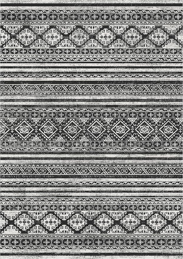 Washable Area Rugs 6' x 9' - 1/6 Thick - Moroccan-Inspired -Stain & Water Resistant Non-Slip - Resistant Rug for Living Room, Bedroom, Nursery, Pet & Child Friendly (Black)
