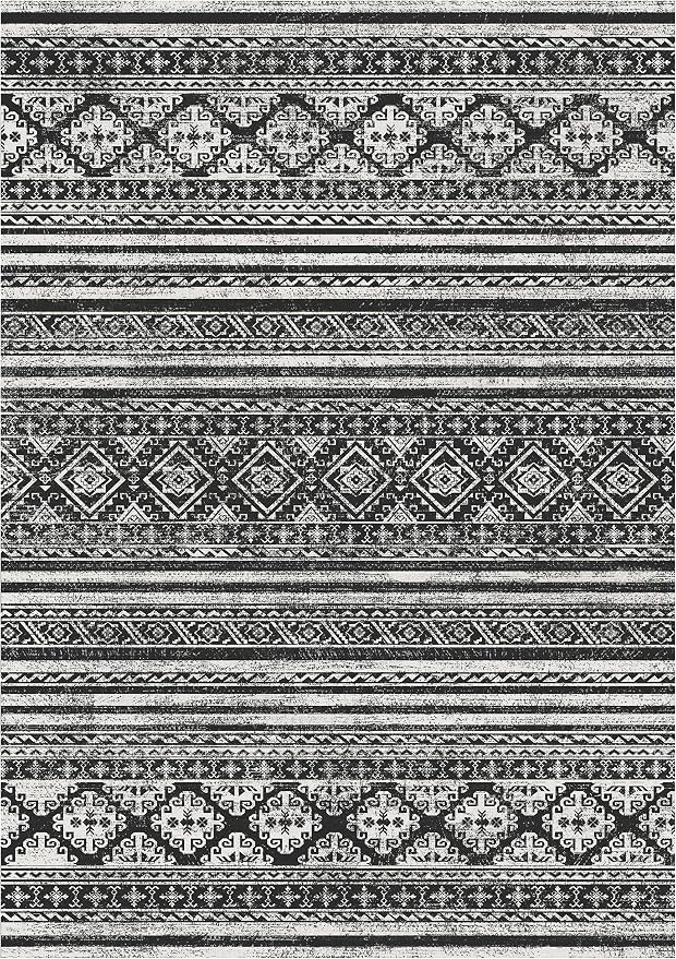 Washable Area Rugs 3' x 5 ' - 1/6 Thick - Moroccan-Inspired -Stain & Water Resistant Non-Slip - Resistant Rug for Living Room, Bedroom, Nursery, Pet & Child Friendly (Black)