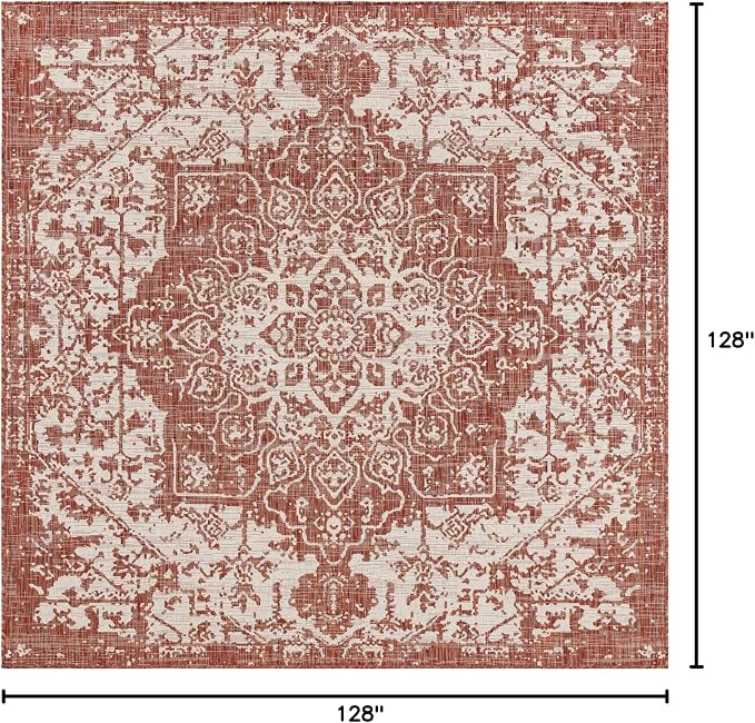 Unique Loom Jill Zarin Outdoor Collection Area Rug - Dubai (10' 8" Square, Rust Red/ Ivory)