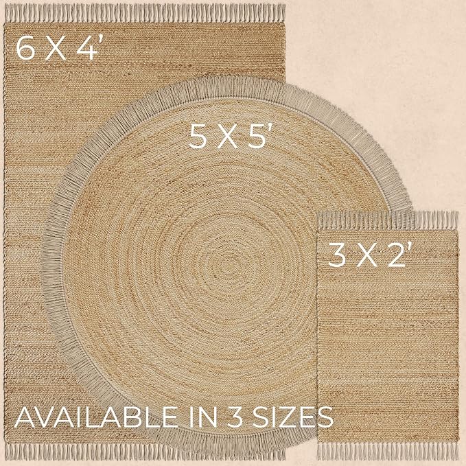 Beautiful 5x5 ft Round Jute Area Rug - Natural Hand Woven Braided Circle | Fits Perfectly Into Your Entry Area, Kitchen or Living Room - Modern Braided Mat Enhances Any Boho Decor