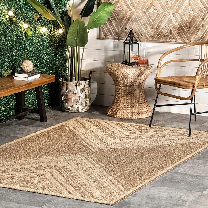 Nuloom Outdoor Performance Collection Landry Brown/Ivory, 4' x 6', Soft and Cozy, High Traffic, Stain Resistant, Easy Clean, Durable Area Rug for Indoor/Outdoor Patio, Deck, Porch, Garden, Courtyard