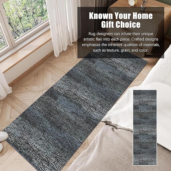 Washable Area Rug - 1/6 Thick - Stain & Water Resistant Non-Slip - Resistant Rug for Living Room, Bedroom, Nursery, Pet & Child Friendly, Vintage Charm Area Rugs (Darkgrey+Bule, 2'6'' x 8')