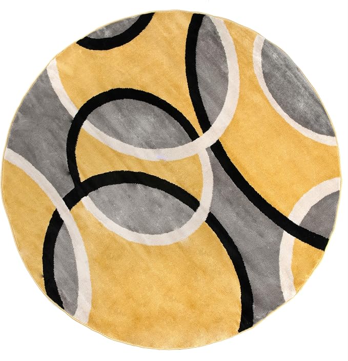 Rugshop Abstract Circles Contemporary Jute Backing Round Rug Yellow 6'6" | Round, Size 6'6", Living Room, Bedroom, Dining Room, Home Office, Kitchen, Entryway, Hallway, Nursery, Kids Room, Guest Room