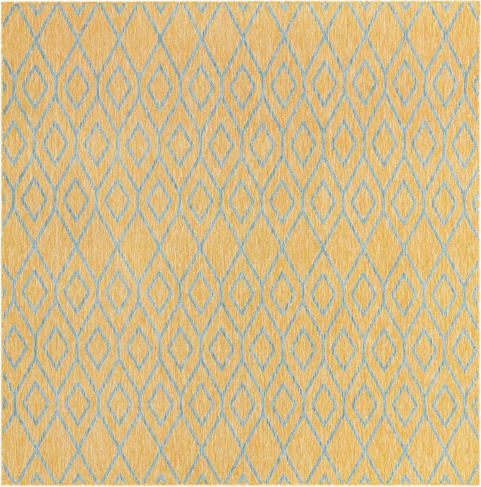 Jill Zarin Outdoor Collection Area Rug - Turks and Caicos (7' 10" Square Yellow and Aqua/Light Blue)