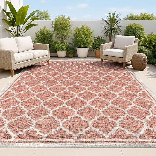 JONATHAN Y Moroccan Trellis Indoor Outdoor Area Rug 6X9 Red/Beige, Trebol Textured Weave for Backyard, Patio, Porch, Easy-Cleaning, High Traffic, Pet-Friendly, Non-Shedding (SMB109C-6)