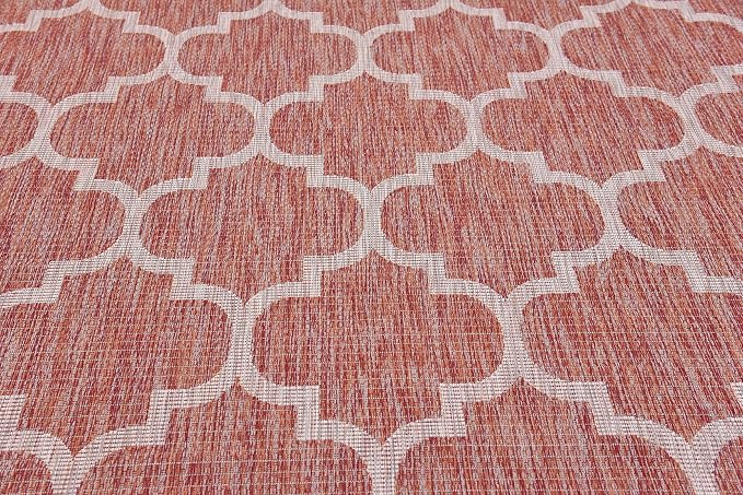 Unique Loom Outdoor Trellis Collection Area Rug (8' x 11' 4" Rectangle, Rust Red/ Ivory)