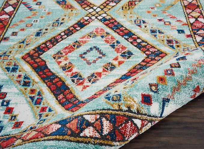 Nourison Home Tribal Decor Aqua 3'11" x 6'2" Area Rug - Easy Clean, Non Shedding, Bed Room, Living Room, Dining Room, Kitchen (4' x 6')