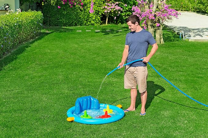 Bestway Seashapes Splash Pad | Baby Sensory Water Pool, with Backrest, Sunshade and Games, 6 Months +
