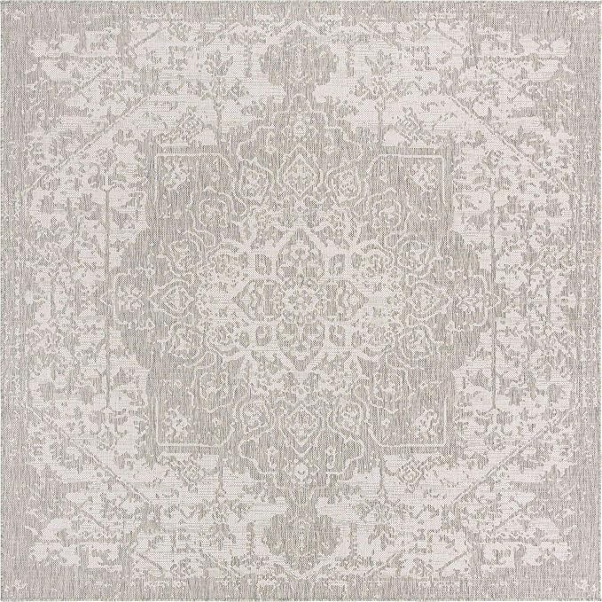 Unique Loom Jill Zarin Outdoor Collection Area Rug - Dubai (7' 10' Square, Gray/ Ivory)