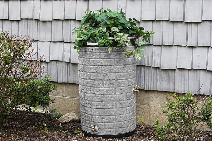 Good Ideas IMP-D50-DR-LIG Impressions Darkened Ribs Downton Rain Saver Barrel, 50 Gallon, Light Granite