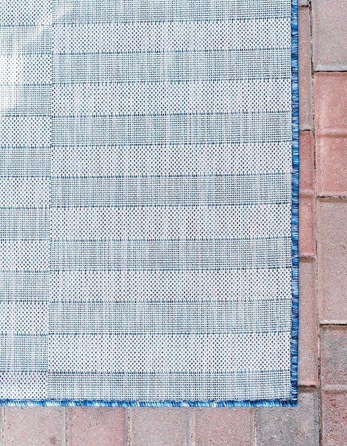 Unique Loom Outdoor Striped Collection Area Rug - Striped (7' 1" x 10' Rectangle, Blue/Ivory)