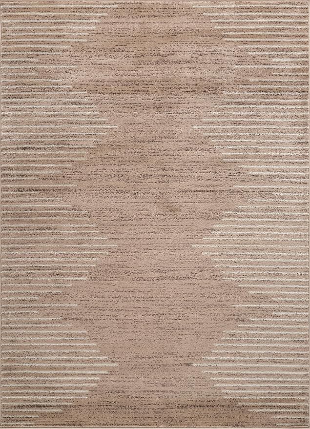 Rugshop Bohemian Stripe Stain Resistant Area Rug Beige 7'10" x 10' | High Traffic, Rectangular, Size 7'10" x 10', Living Room, Bedroom, Dining Room, Large Areas, Kitchen, Basement,Open Spaces